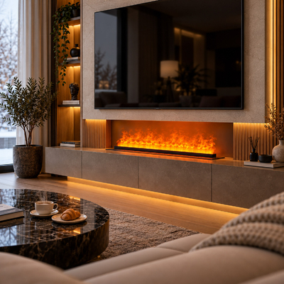Beépíthető 3D vízgőzös elektromos kandalló Cloude 100, Art Flame, 200x1000x240 mm, 500 W, 20 lángszín, Wi-Fi,  Távirányító, Smart Life