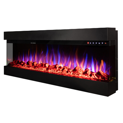 3D Fali-beépithető elektromos kandalló Dalas 60, Art Flame, 493x1524x200 mm, 1500 W, 30 színkombináció, Termosztát, Farönkök és kristályok